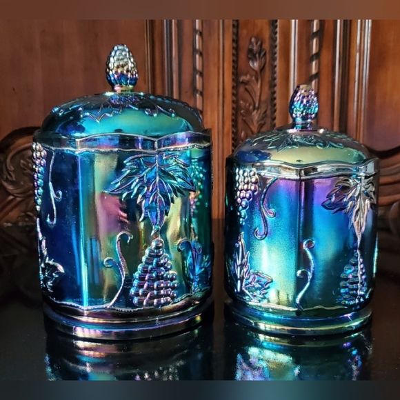 Colony Other - (2) "Harvest Carnival Blue" 8 1/4" & 7" Canisters & Lids by Colony